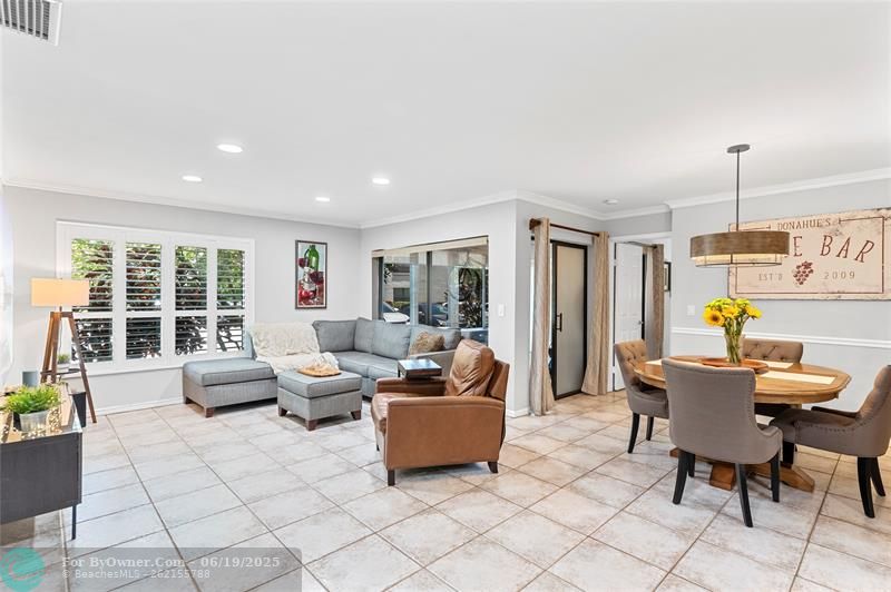 View of Living/Dining areas & Patio entrance